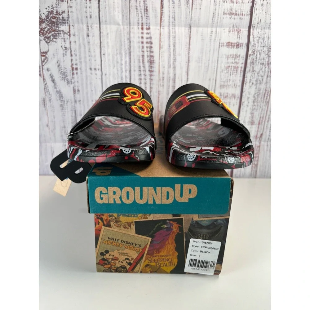 Disney Cars Slides Sandals Size 4 Lightning McQueen 95 Black Red Multicolor